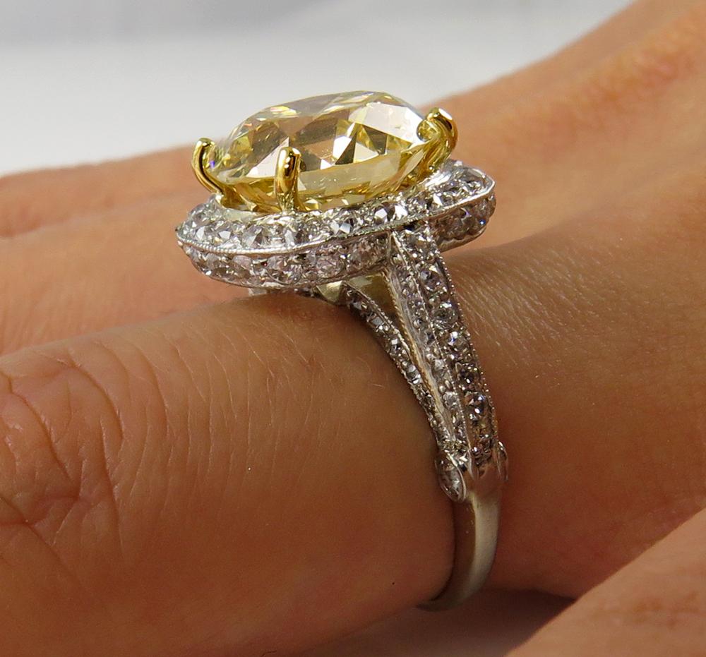 7.24 Carat Estate Fancy Yellow Round Diamond Wedding Plat Ring EGL, USA 4