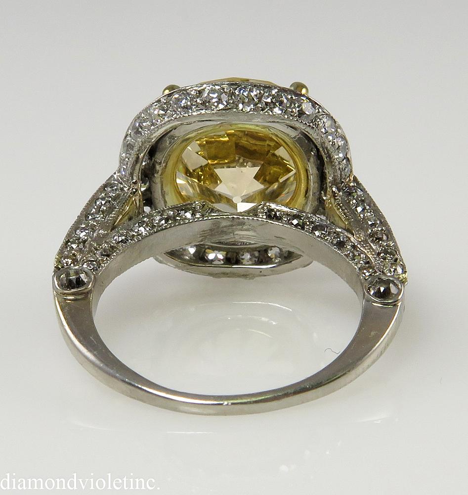 7.24 Carat Estate Fancy Yellow Round Diamond Wedding Plat Ring EGL, USA 1