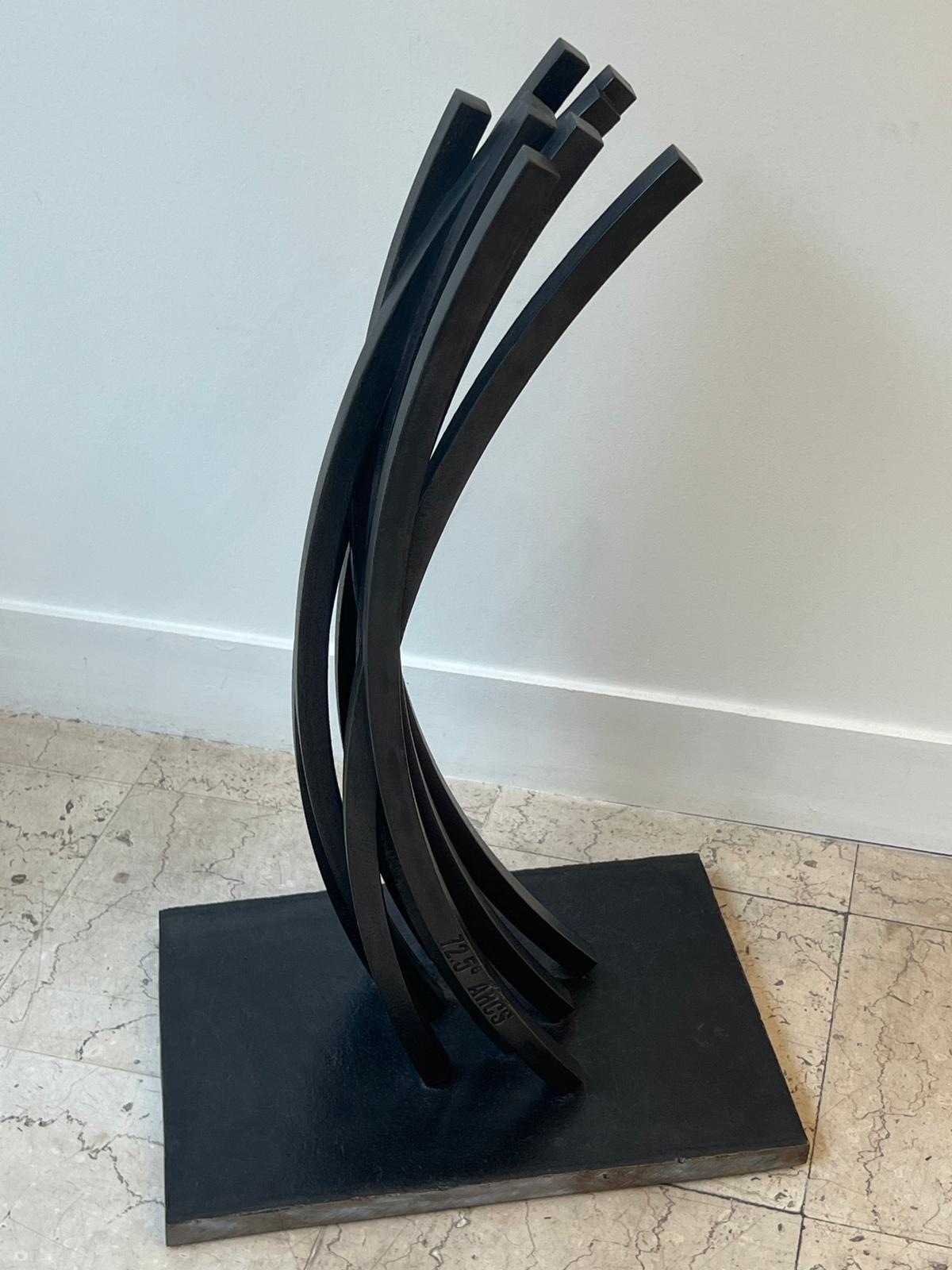 Black patina steel sculpture
70 x 43 x 30 cm
Title engraved at base of work

To achieve a flawless curve, 72.5° Arcs is based on the fundamental principles of Euclidean geometry. Following in the footsteps of his monumental works such as Arcs and