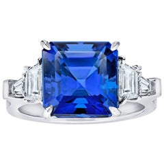 7.25 Carat Asscher Cut Blue Tanzanite and Diamond Platinum Ring