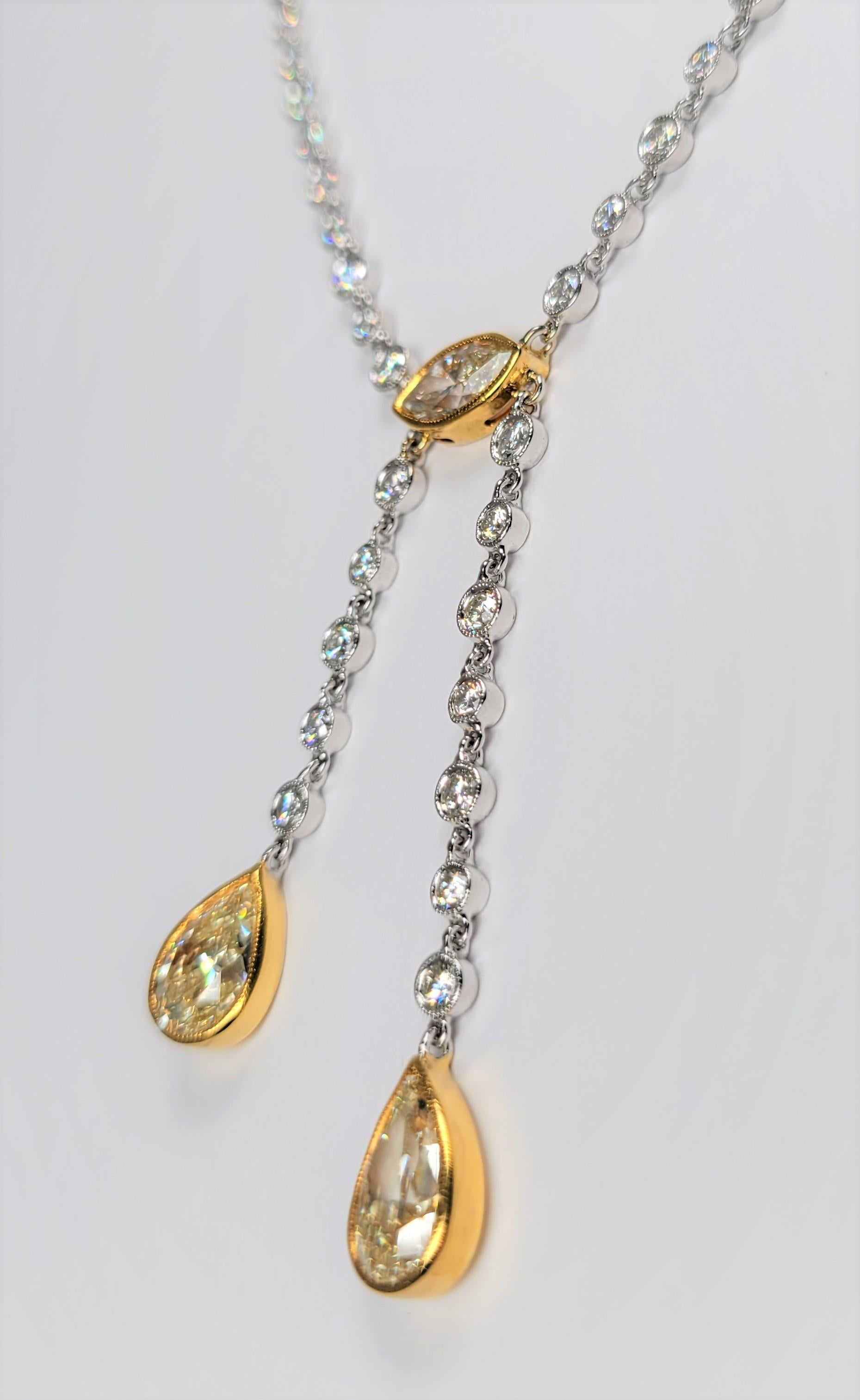 Mixed Cut 7.25 Carat Diamond Necklace in 18 Karat Gold For Sale