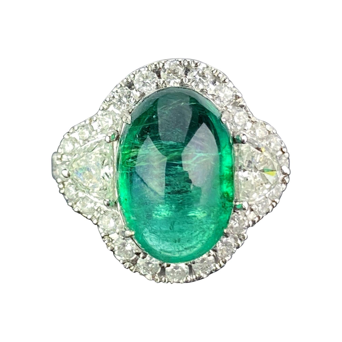 7.25 Carat Emerald and Diamond Three-Stone Engagement Ring For Sale