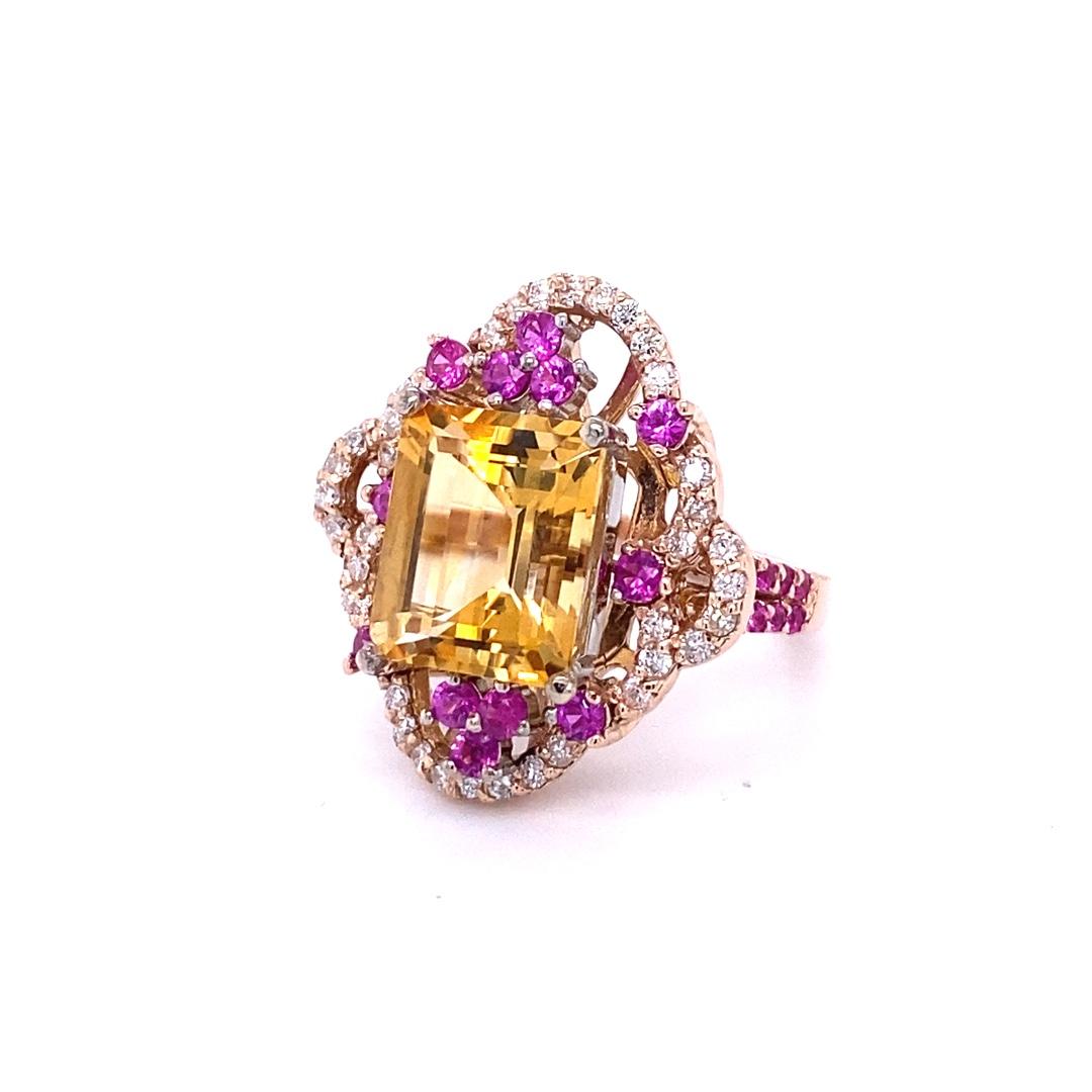 7.25 Carat Citrine Sapphire Diamond Rose Gold Cocktail Ring In New Condition For Sale In Los Angeles, CA