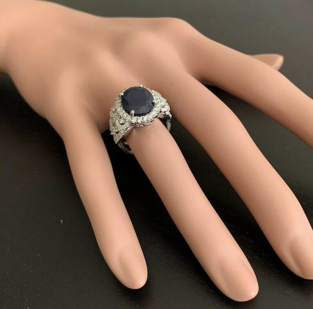 7.25 Carat Exquisite Natural Blue Sapphire and Diamond 14 Karat Solid White Gold For Sale 2