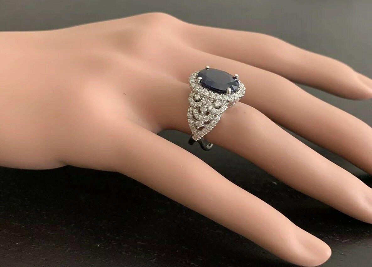 7.25 Carat Exquisite Natural Blue Sapphire and Diamond 14 Karat Solid White Gold For Sale 3