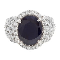 7.25 Carat Exquisite Natural Blue Sapphire and Diamond 14 Karat Solid White Gold