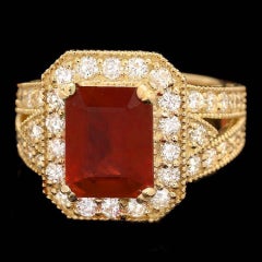 7.25 Carat Impressive Natural Red Ruby and Diamond 14 Karat Yellow Gold Ring