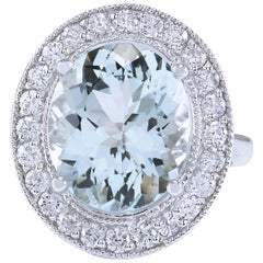 Aquamarine Diamond Ring In 14 Karat White Gold 