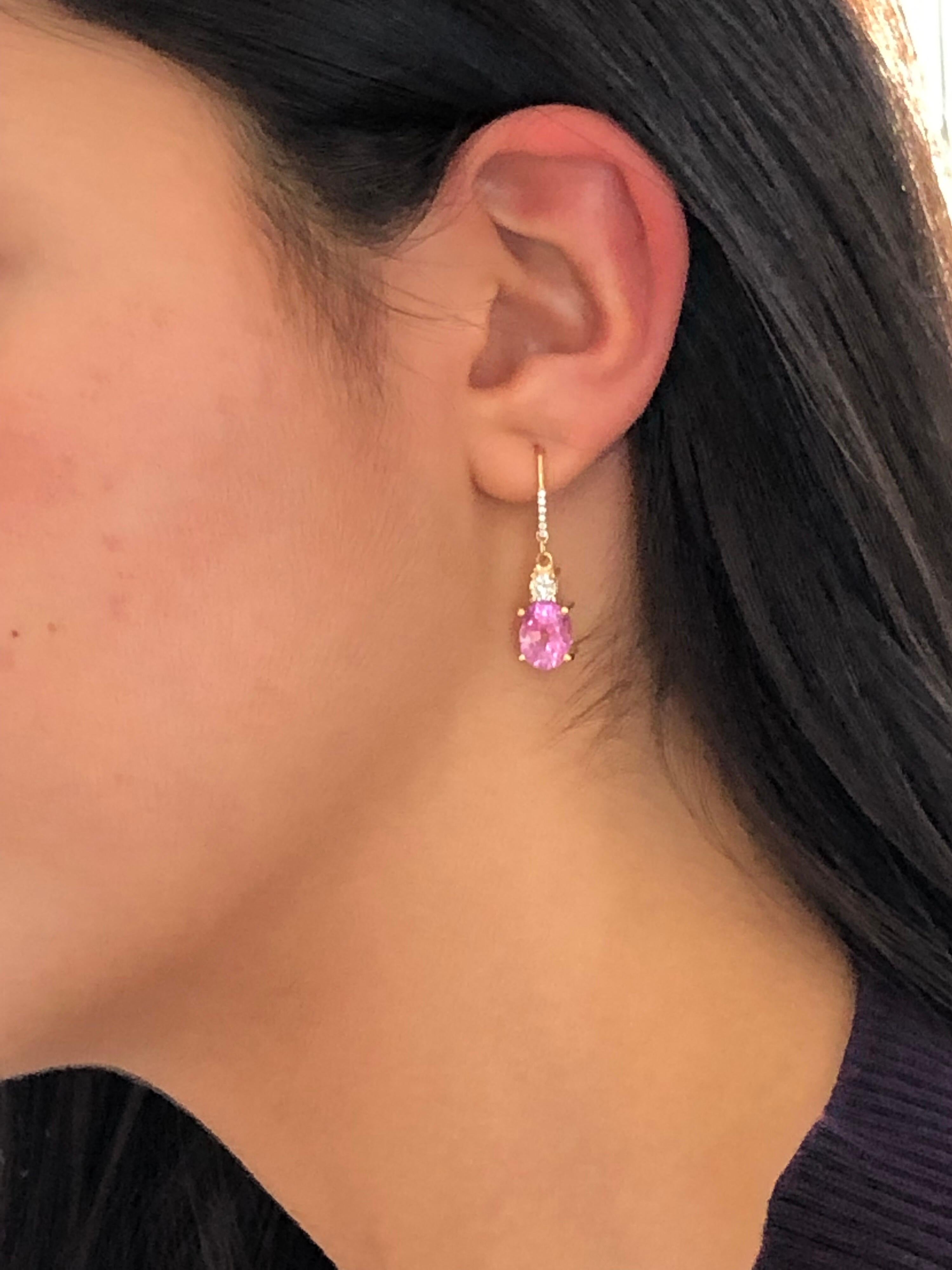 7.25 Carat Natural Burma Pink Sapphire Diamond Earrings 18 Karat For Sale 5