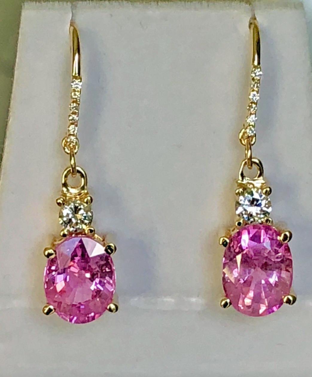 7.25 Carat Natural Burma Pink Sapphire Diamond Earrings 18 Karat For Sale 1