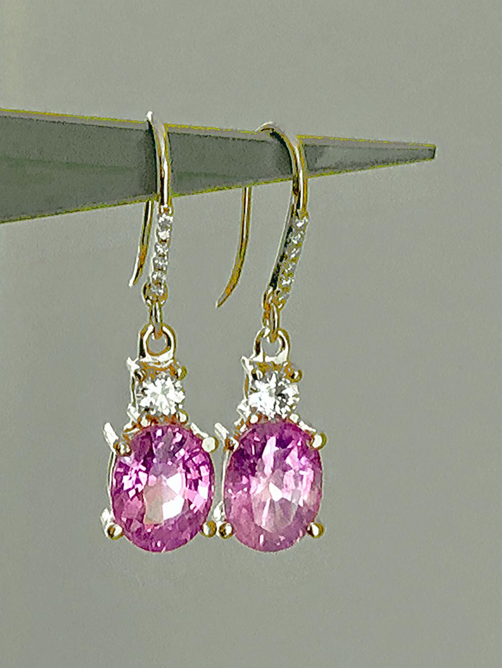 7.25 Carat Natural Burma Pink Sapphire Diamond Earrings 18 Karat For Sale 7