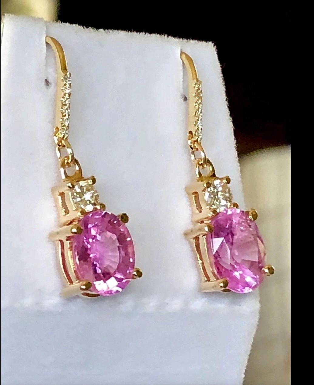 Women's 7.25 Carat Natural Burma Pink Sapphire Diamond Earrings 18 Karat For Sale