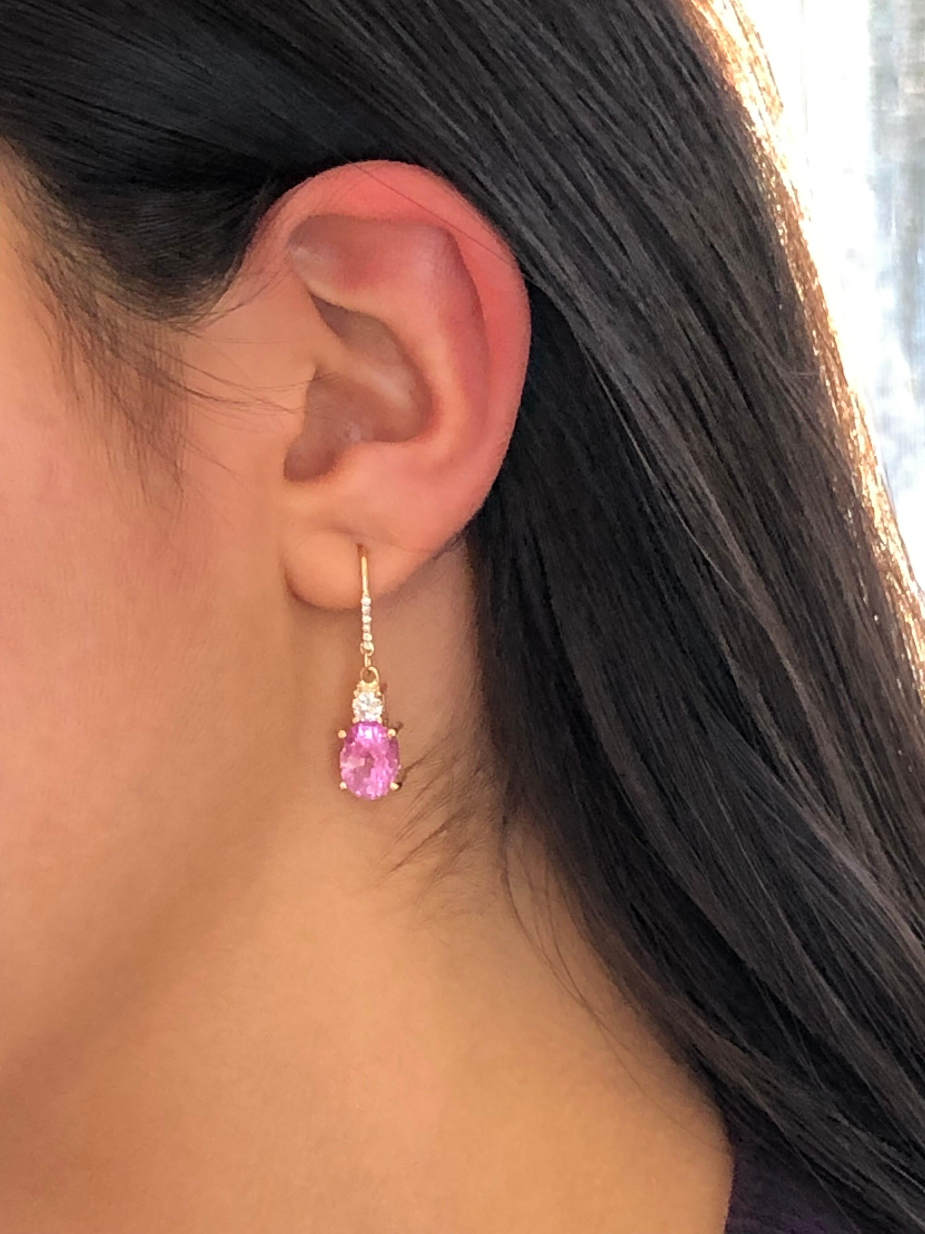 7.25 Carat Natural Burma Pink Sapphire Diamond Earrings 18 Karat For Sale 6