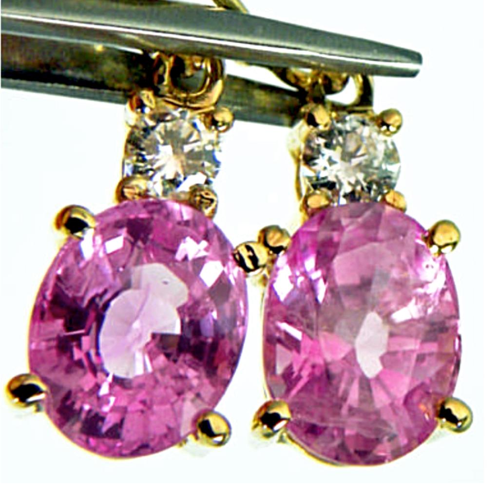7.25 Carat Natural Burma Pink Sapphire Diamond Earrings 18 Karat For Sale 3