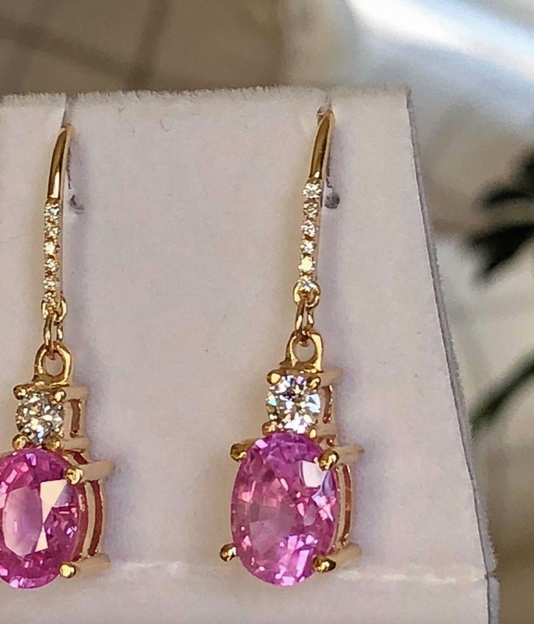 7.25 Carat Natural Burma Pink Sapphire Diamond Earrings 18 Karat For Sale 4