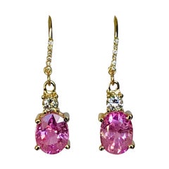 7.25 Carat Natural Burma Pink Sapphire Diamond Earrings 18 Karat