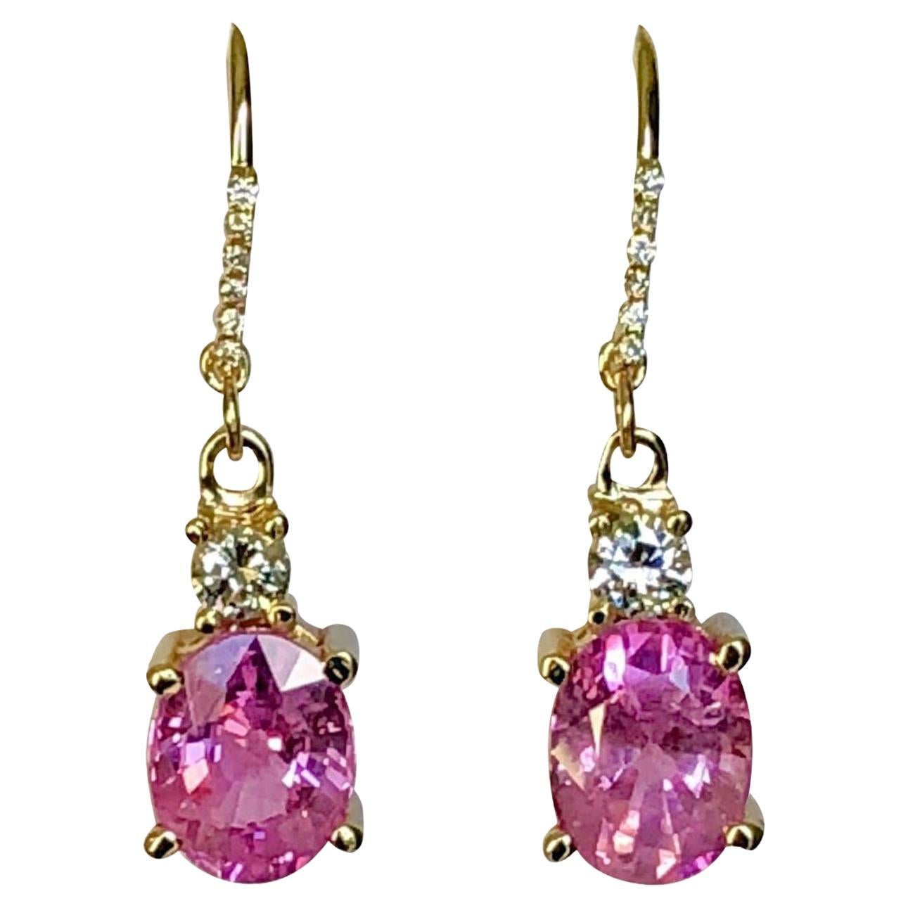 7,25 Karat natürlicher burmesischer rosa Saphir Diamant-Ohrringe 18 Karat