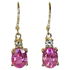7.25 Carat Natural Burma Pink Sapphire Diamond Earrings 18 Karat