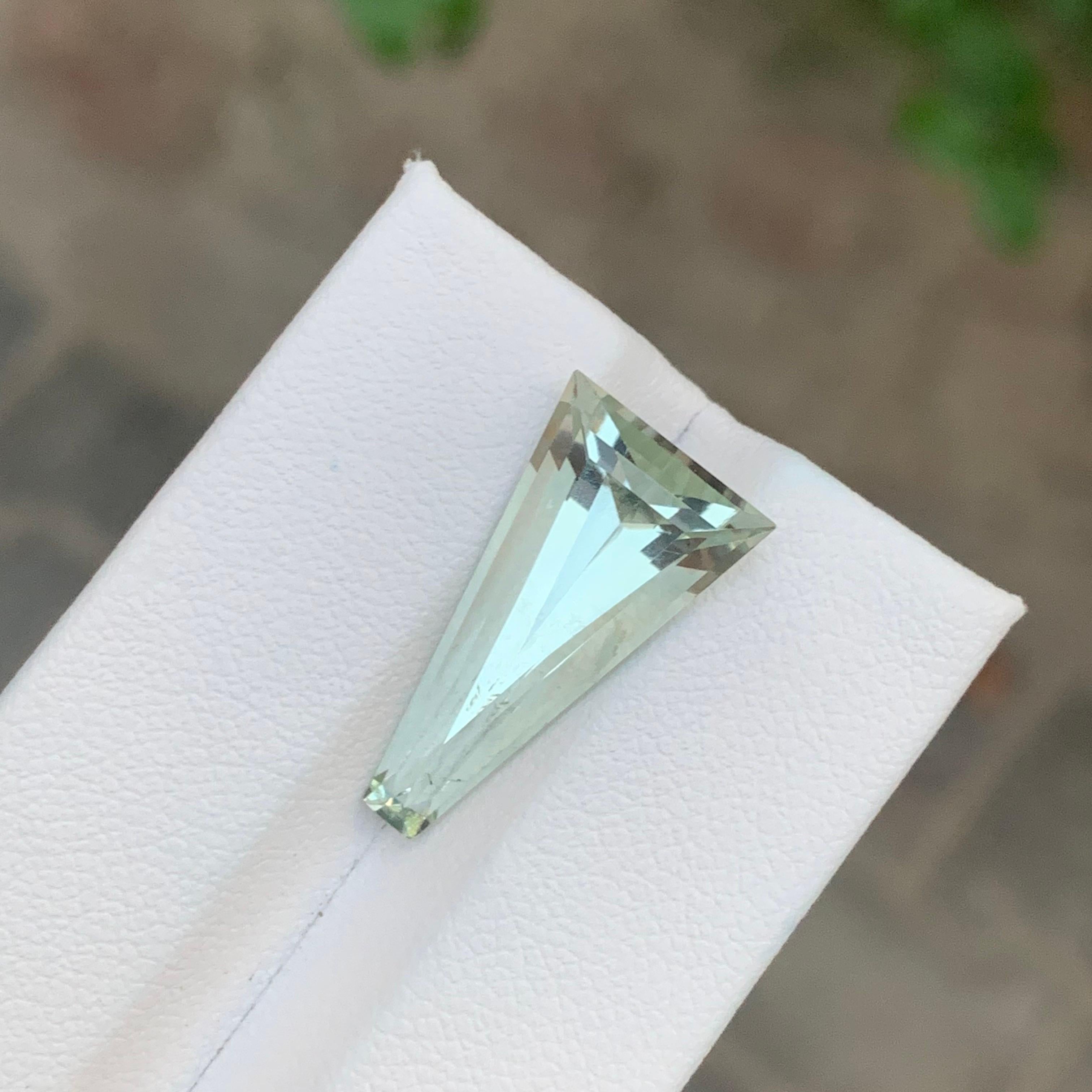 Arts and Crafts 7.25 Carat Natural Loose Green Amethyst \ Prasiolite Long Trillion Shape Gem For Sale