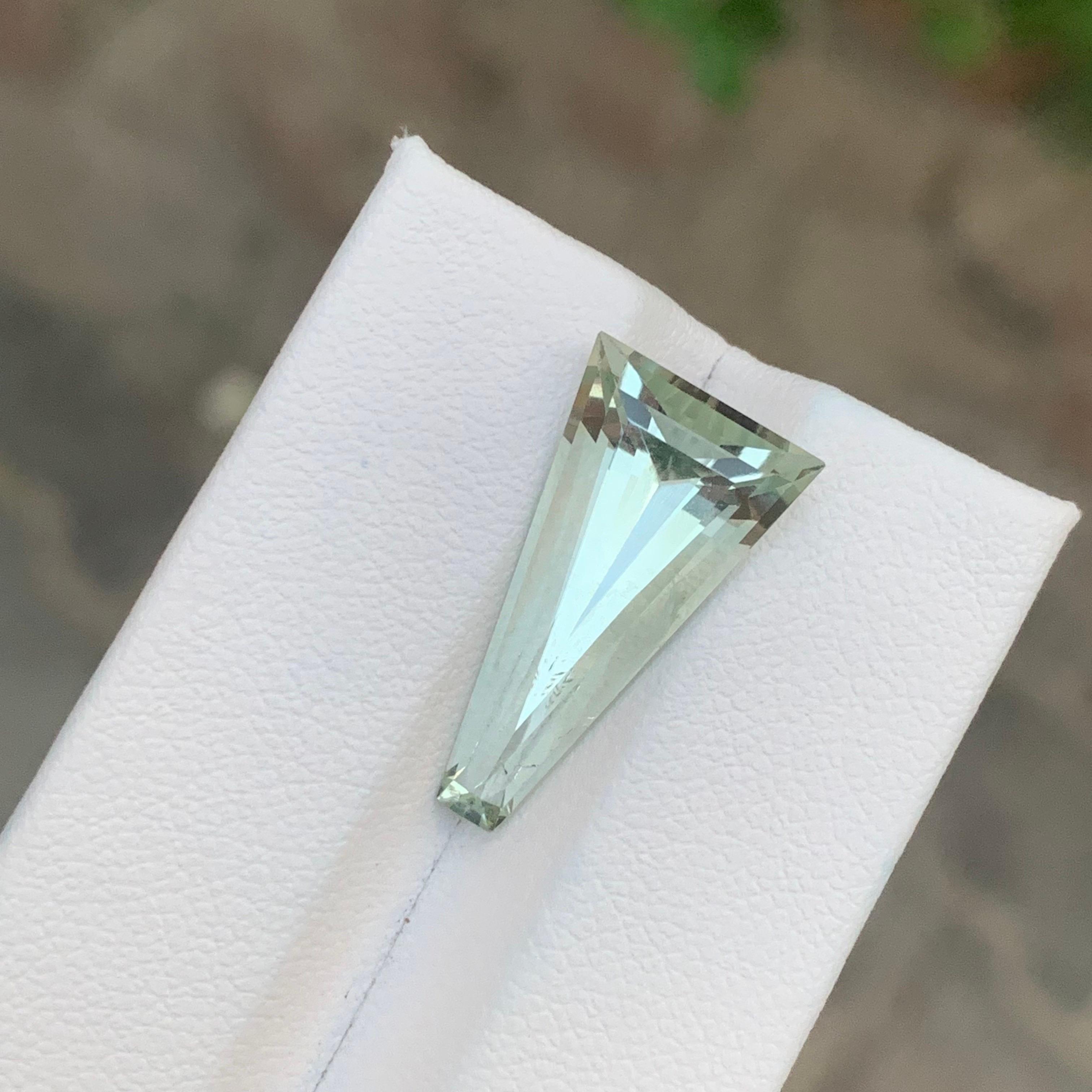 Trillion Cut 7.25 Carat Natural Loose Green Amethyst \ Prasiolite Long Trillion Shape Gem For Sale