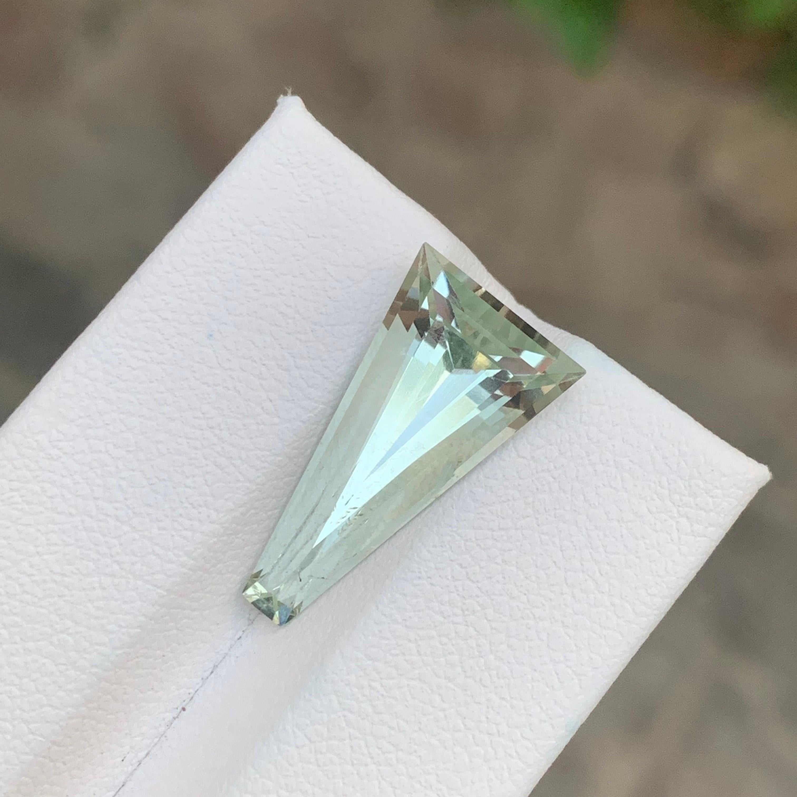 Women's or Men's 7.25 Carat Natural Loose Green Amethyst \ Prasiolite Long Trillion Shape Gem For Sale