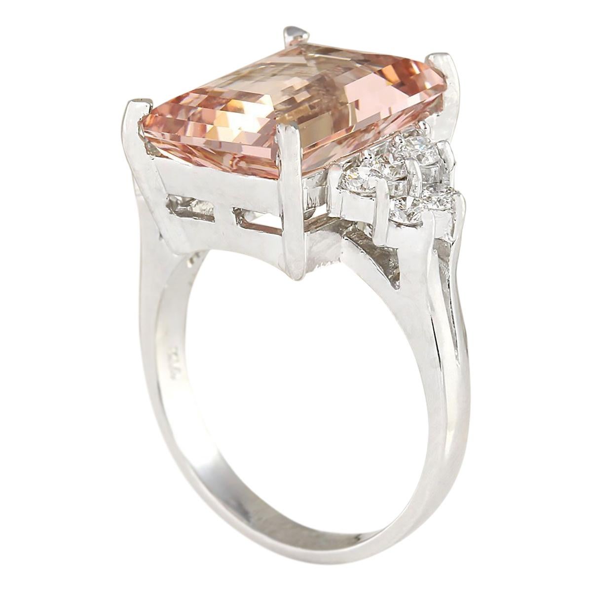 Modern Exquisite Natural Morganite Diamond Ring In 14 Karat White Gold  For Sale