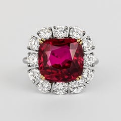 7.25 Carat No Heat Cushion Cut Ruby & Diamond Halo Platinum 18K Gold Ring