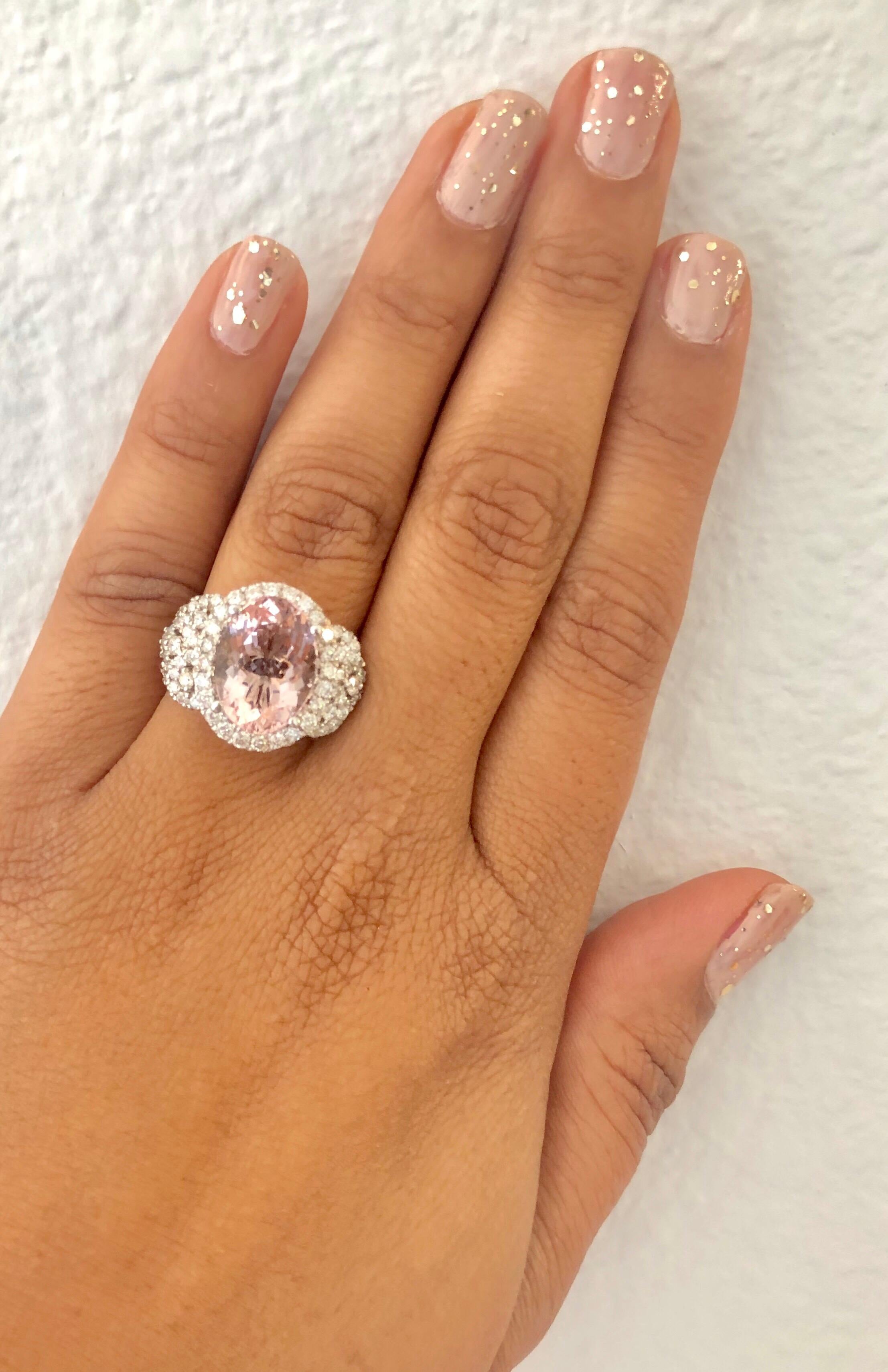 7.25 Carat Pink Morganite Diamond White Gold Bridal Ring In New Condition For Sale In Los Angeles, CA