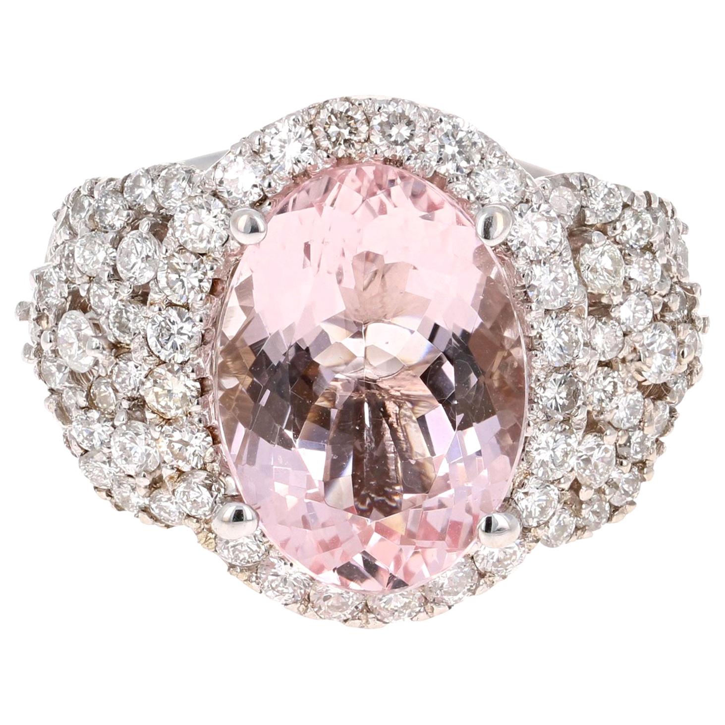 7.25 Carat Pink Morganite Diamond White Gold Bridal Ring