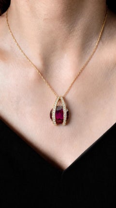 7.25 Carat Rhodolite Garnet Diamond Pendant Necklace in 18K Gold
