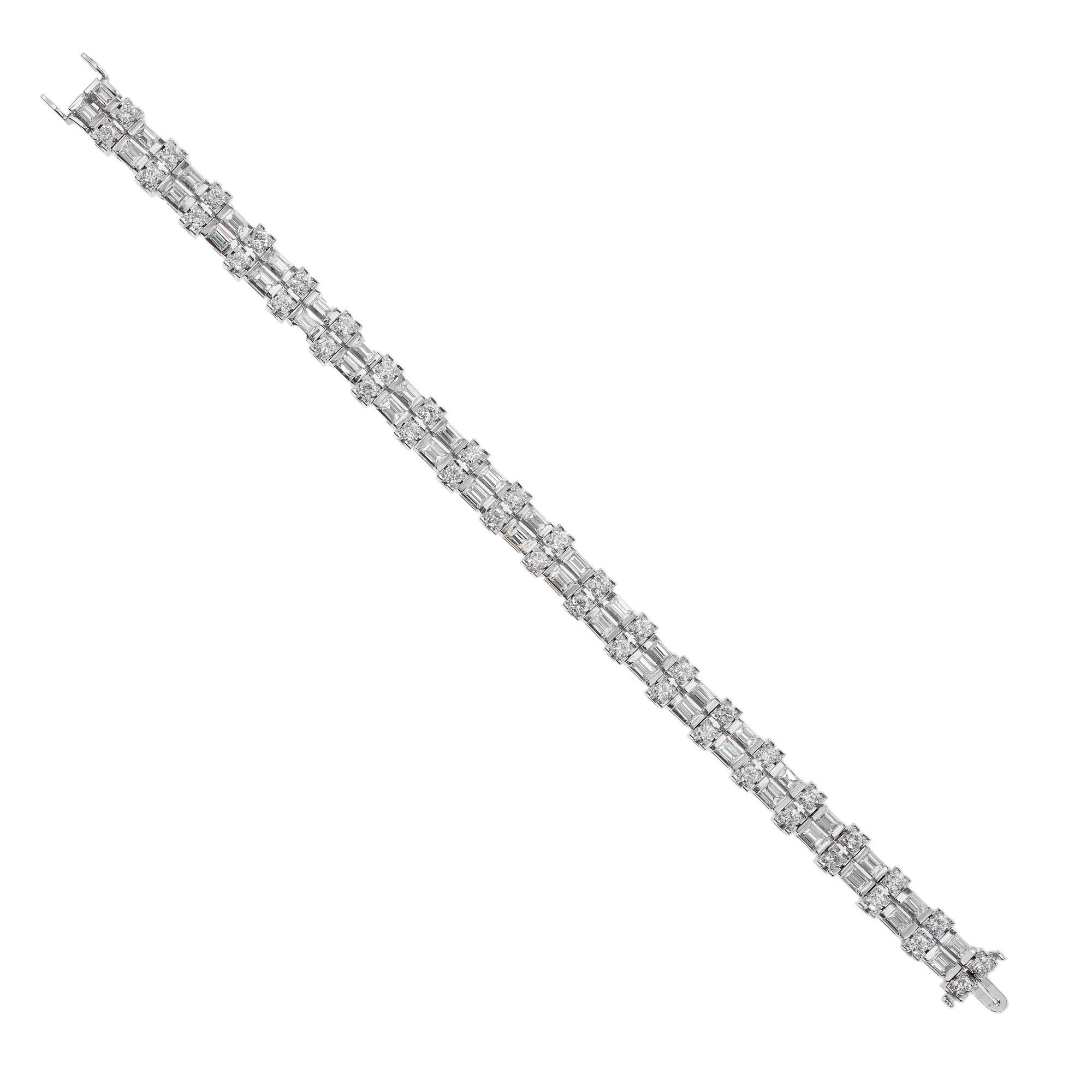 Women's 7.25 Carat Round Baguette Diamond Platinum Bracelet For Sale