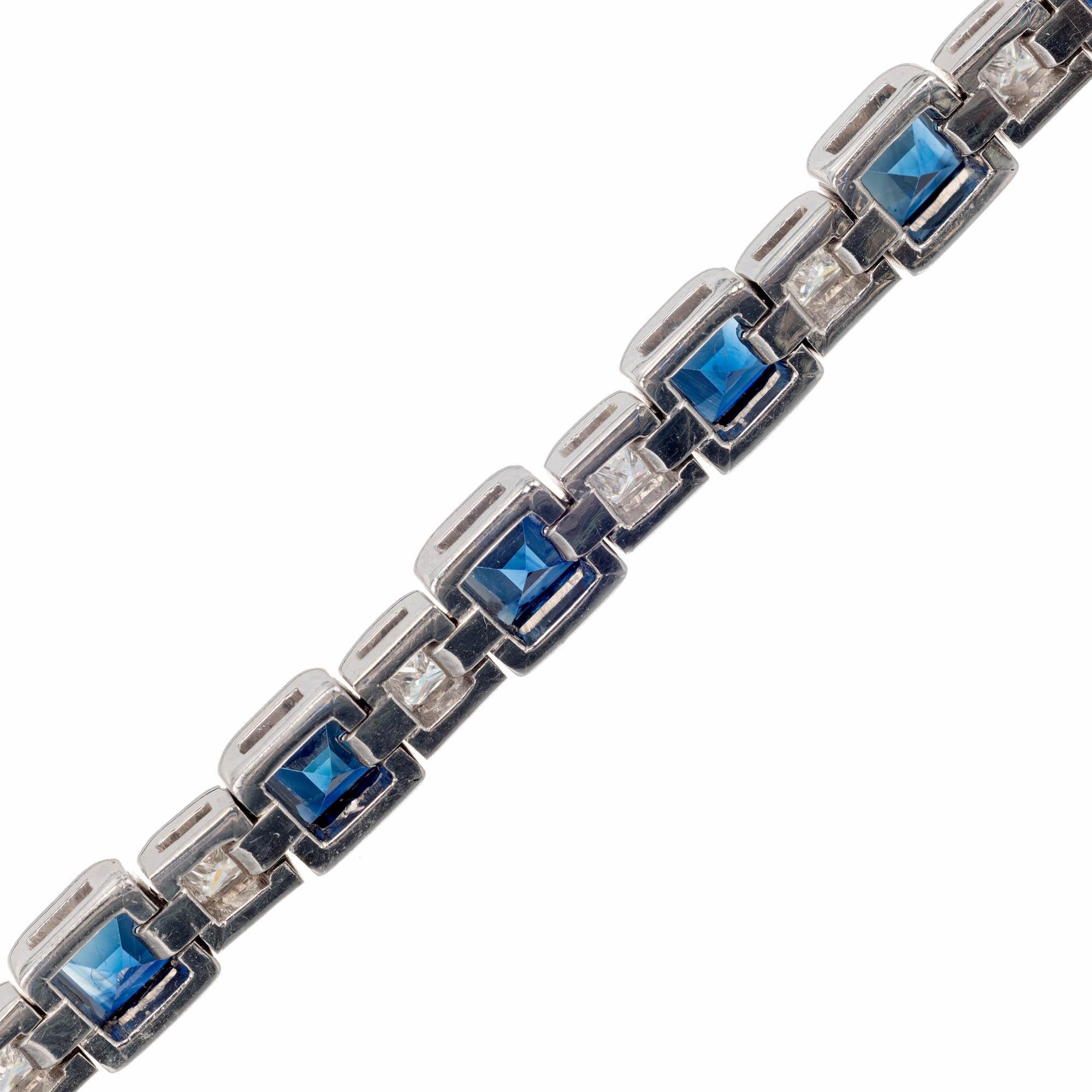 Princess Cut 7.25 Carat Sapphire Diamond White Gold Link Bracelet
