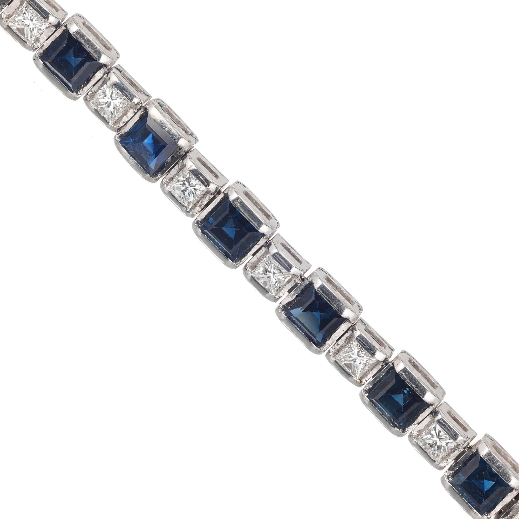 Women's 7.25 Carat Sapphire Diamond White Gold Link Bracelet
