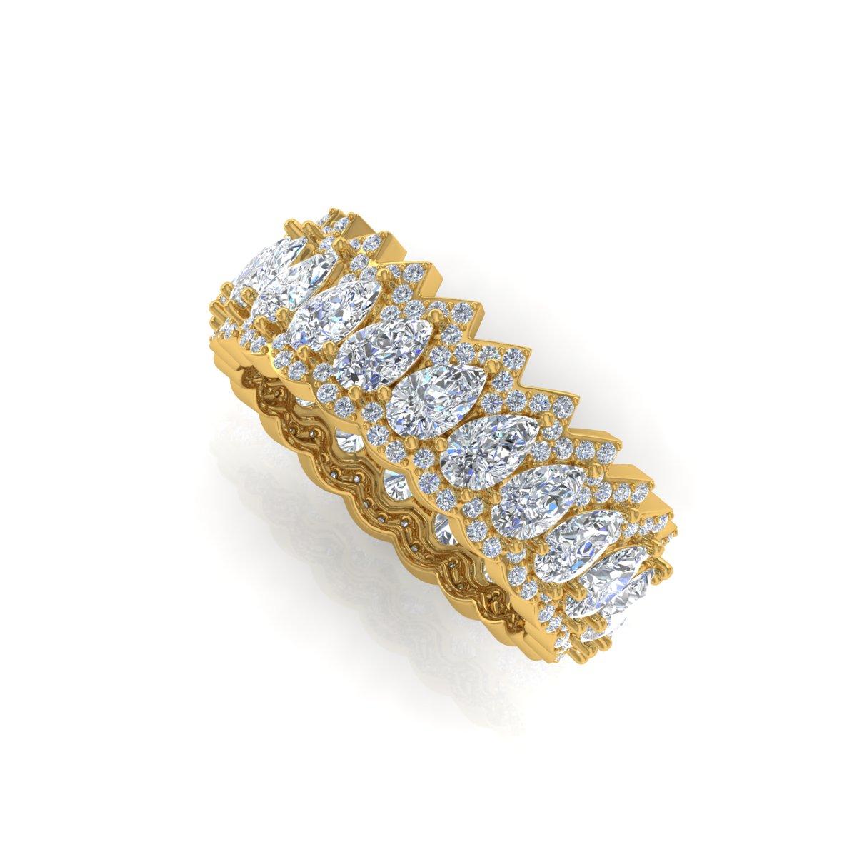 Modern 7.25 Carat SI Clarity HI Color Pear Round Diamond Yellow Gold Zigzag Band Ring For Sale