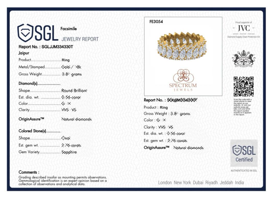 7.25 Carat SI Clarity HI Color Pear Round Diamond Yellow Gold Zigzag Band Ring In New Condition For Sale In Diera, Dubai