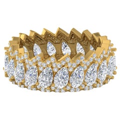 7.25 Carat SI Clarity HI Color Pear Round Diamond Yellow Gold Zigzag Band Ring