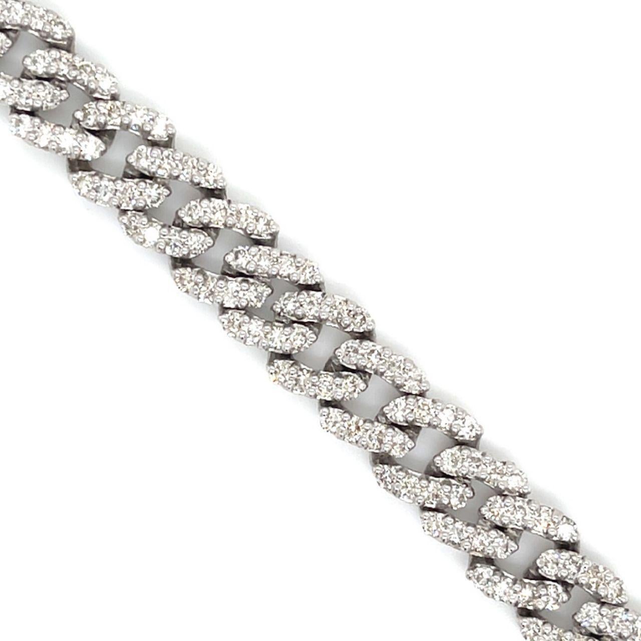 Moderne Bracelet à maillons cubains en or blanc 14 carats avec diamants de 7,25 carats en vente