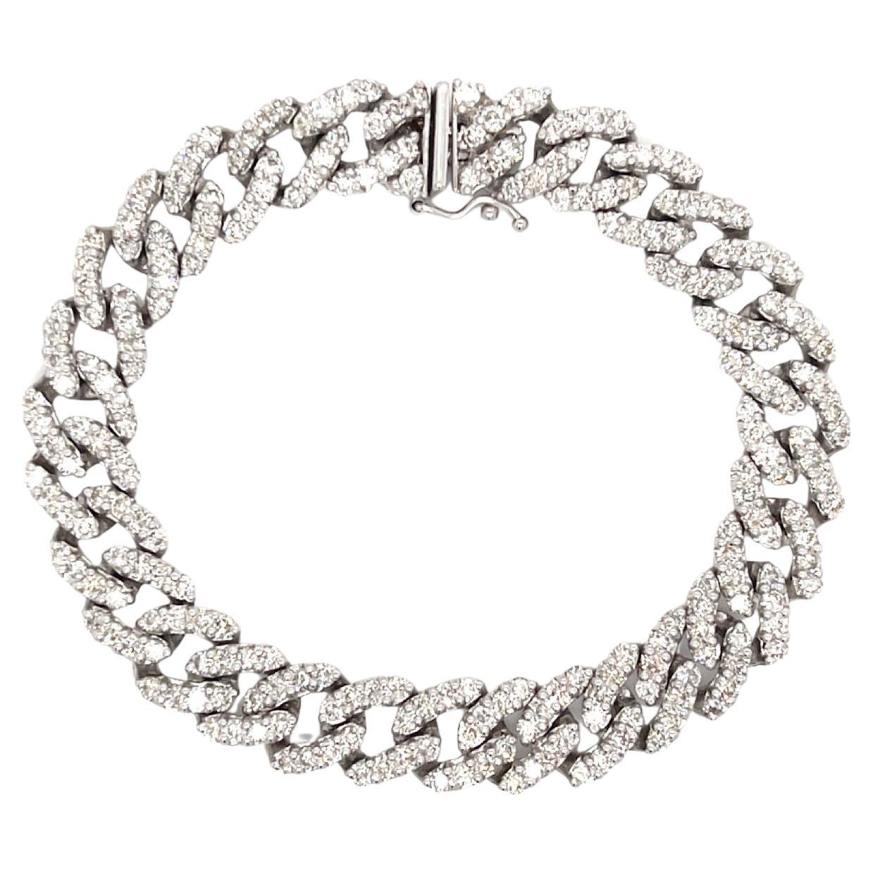 Bracelet à maillons cubains en or blanc 14 carats avec diamants de 7,25 carats