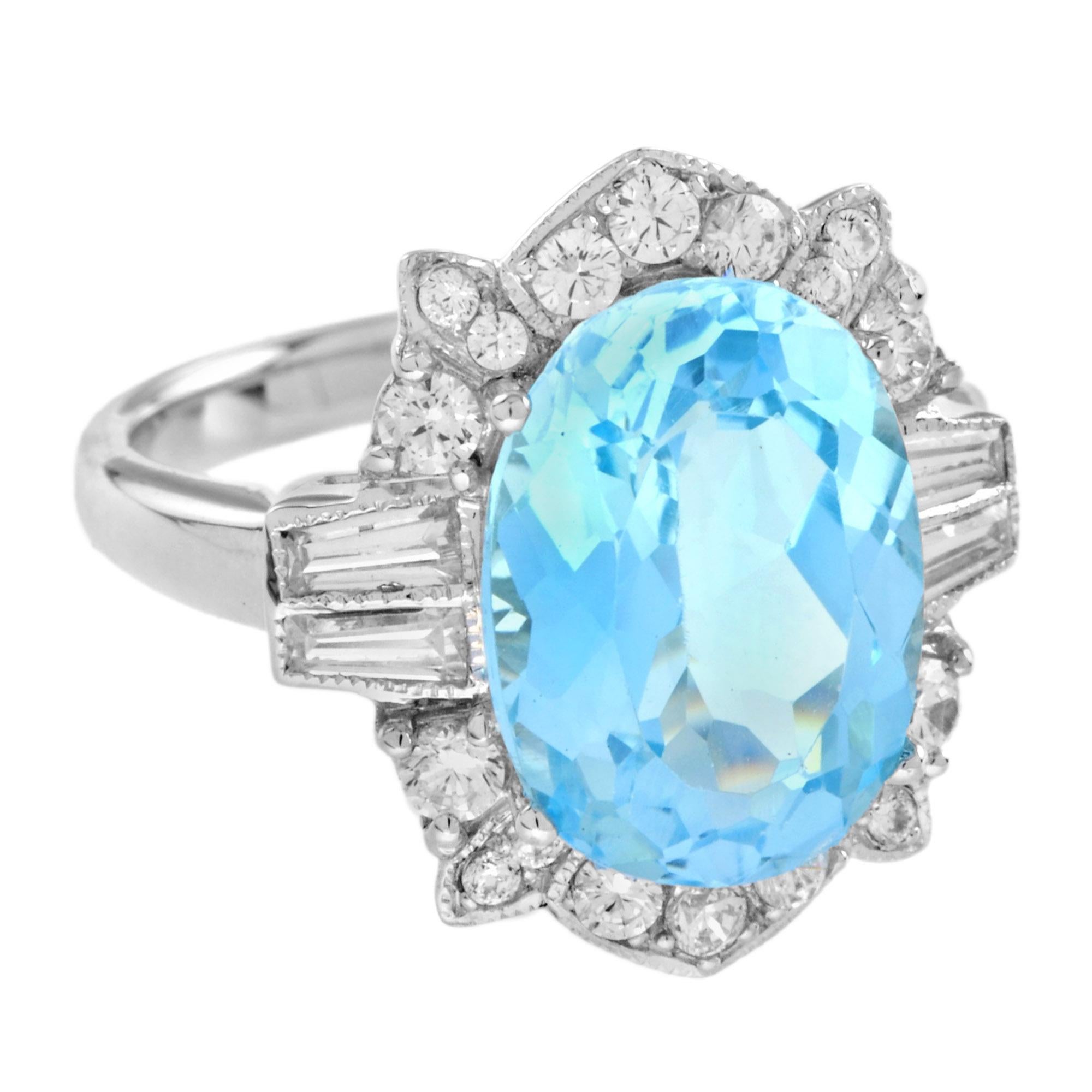 For Sale:  7.25 Ct. Oval Blue Topaz and Diamond Cocktail Ring in 18K White Gold 2