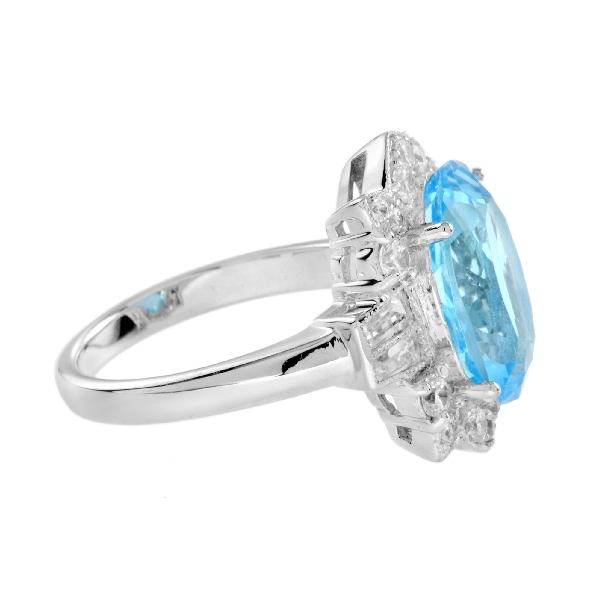 For Sale:  7.25 Ct. Oval Blue Topaz and Diamond Cocktail Ring in 18K White Gold 3