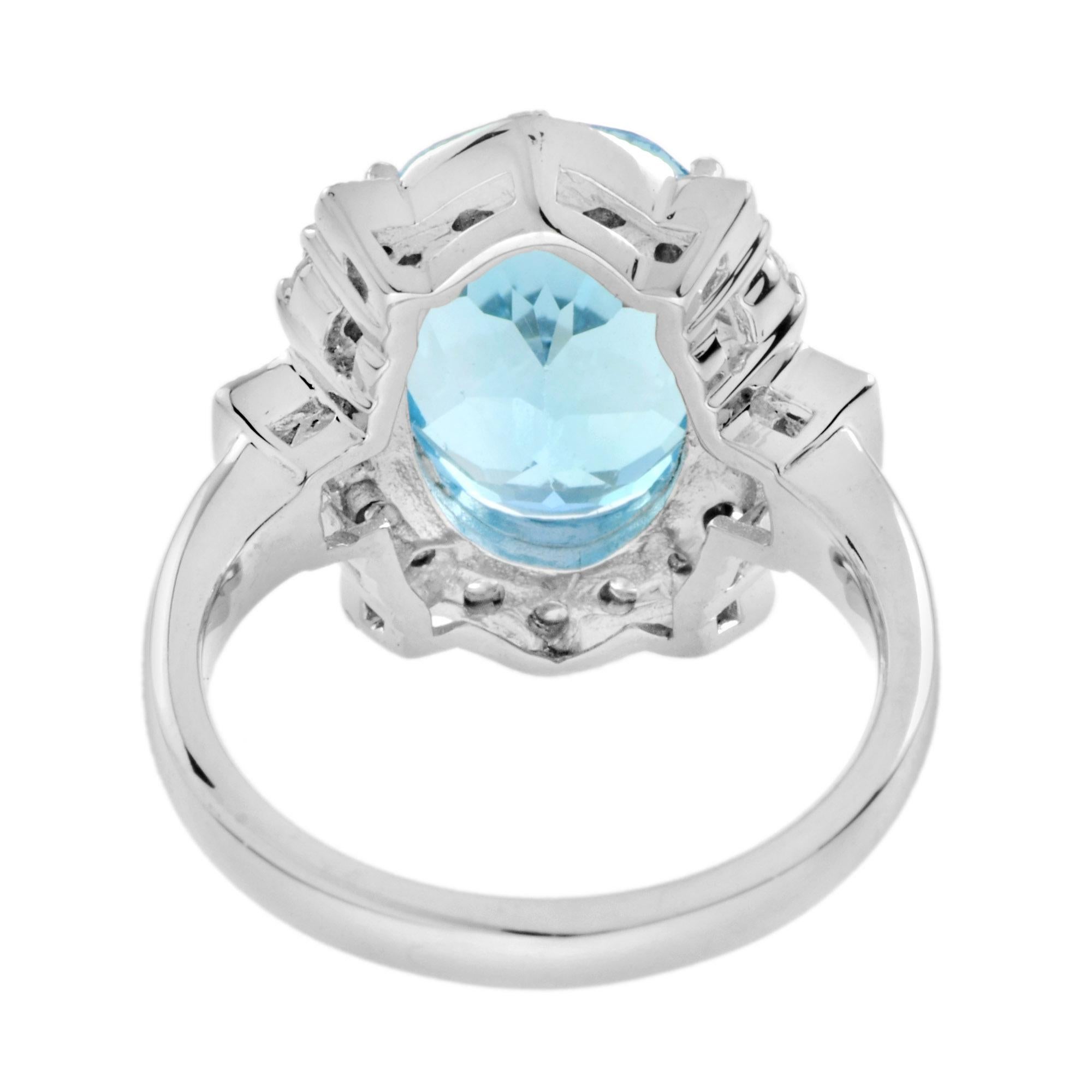 For Sale:  7.25 Ct. Oval Blue Topaz and Diamond Cocktail Ring in 18K White Gold 4