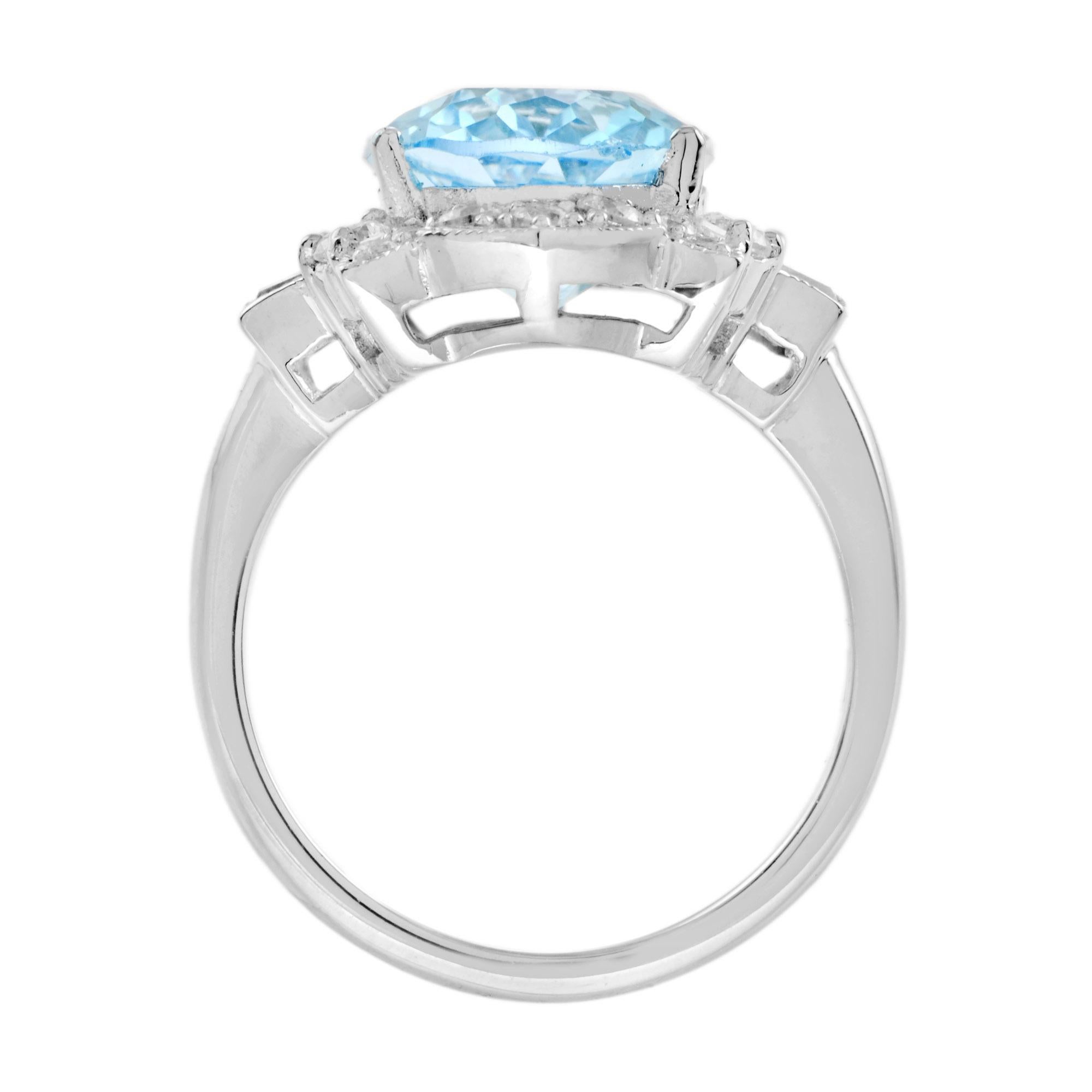 For Sale:  7.25 Ct. Oval Blue Topaz and Diamond Cocktail Ring in 18K White Gold 5