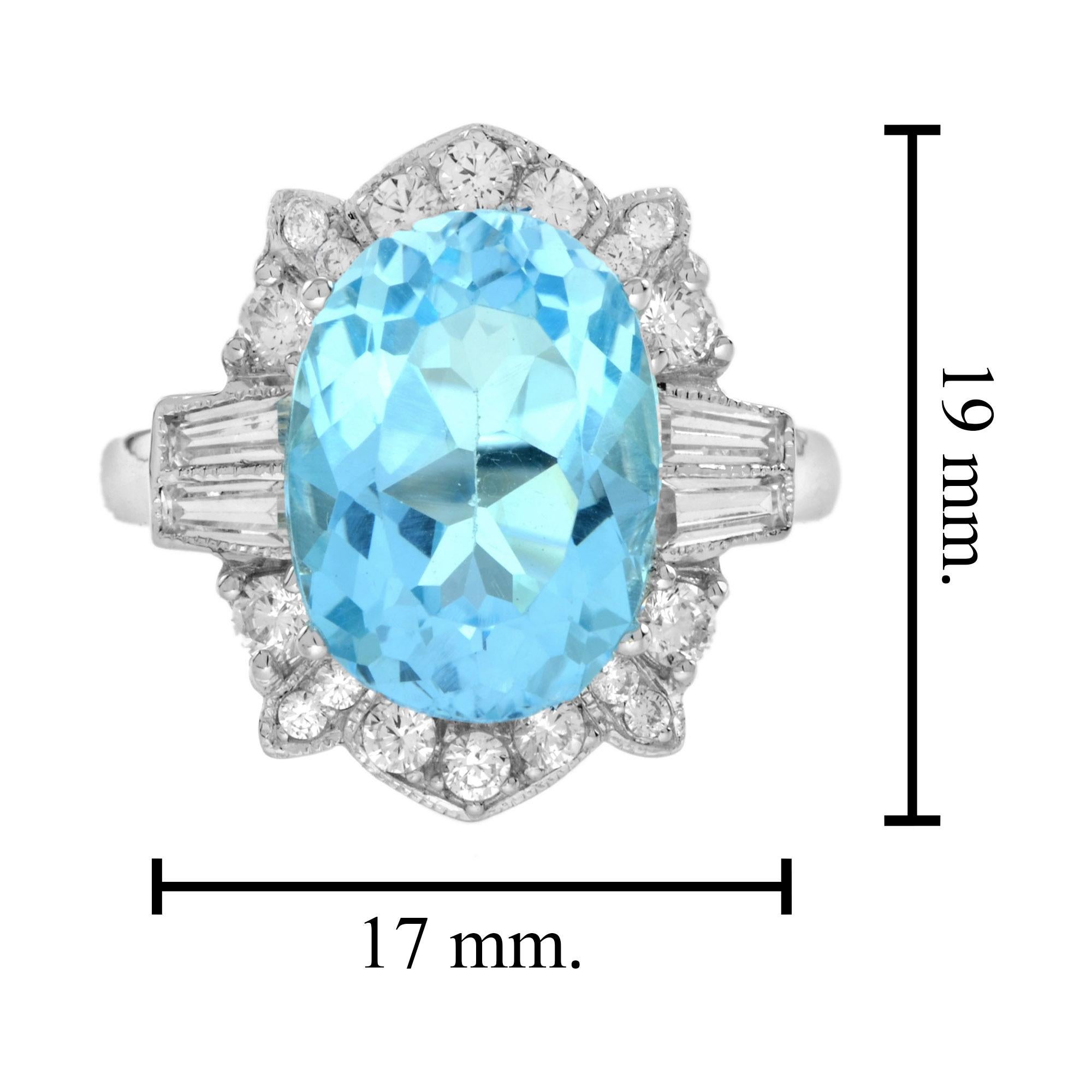 For Sale:  7.25 Ct. Oval Blue Topaz and Diamond Cocktail Ring in 18K White Gold 6