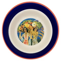 7.25" Eugene Savage "Island Feast" Blue Salad Plate By Lynn Krantz Dish Books
