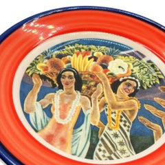 7.25" Eugene Savage "Island Feast" Red Salad Plate By Lynn Krantz Dish Books