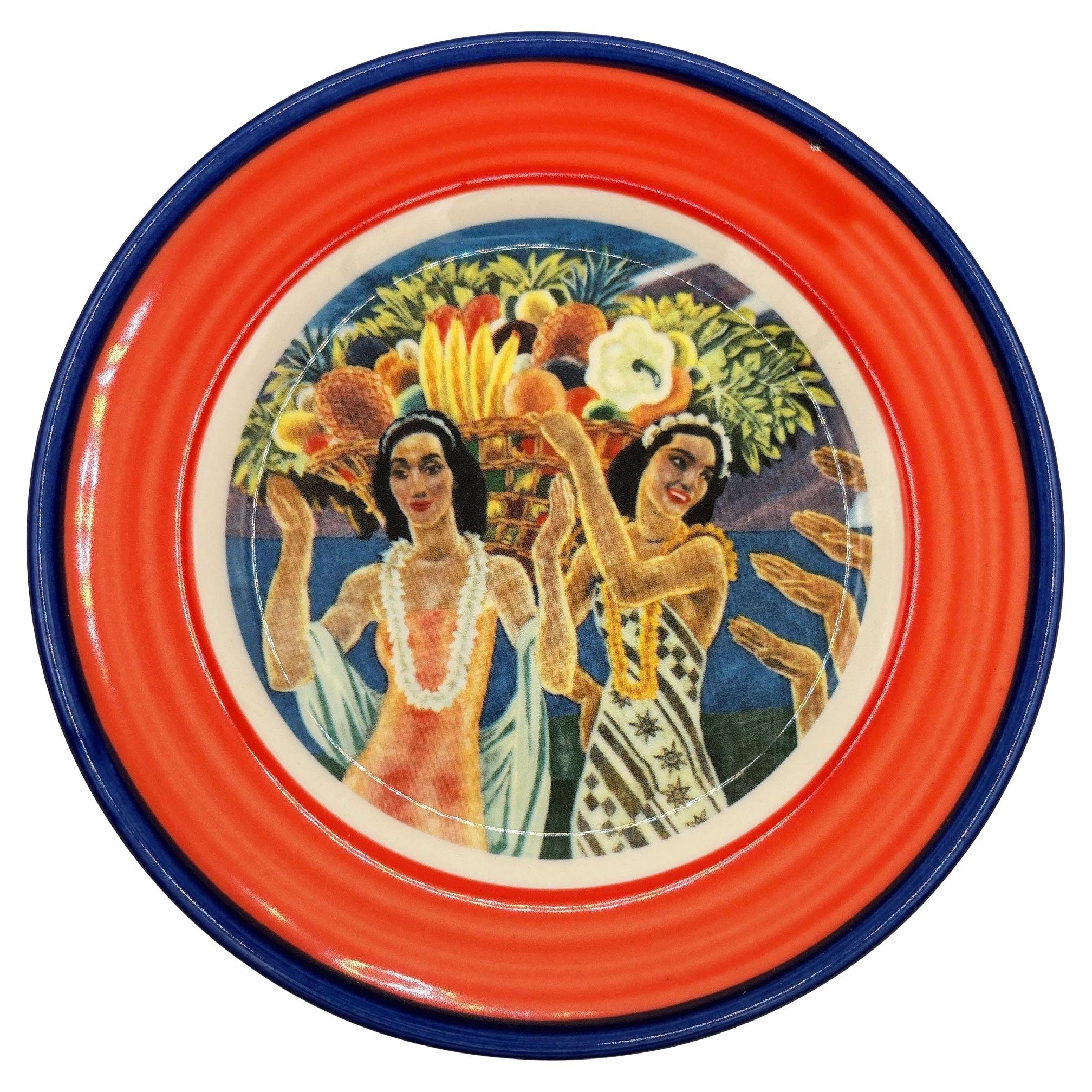 7.25" Eugene Savage "Island Feast" Red Salad Plate By Lynn Krantz Dish Books im Angebot