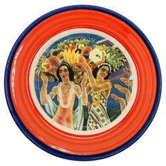7.25" Eugene Savage "Island Feast" Red Salad Plate By Lynn Krantz Dish Books