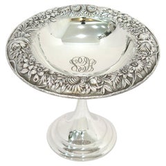 7.25" Sterling Silver S. Kirk & Son Antique Floral Repousse Footed Serving Bowl