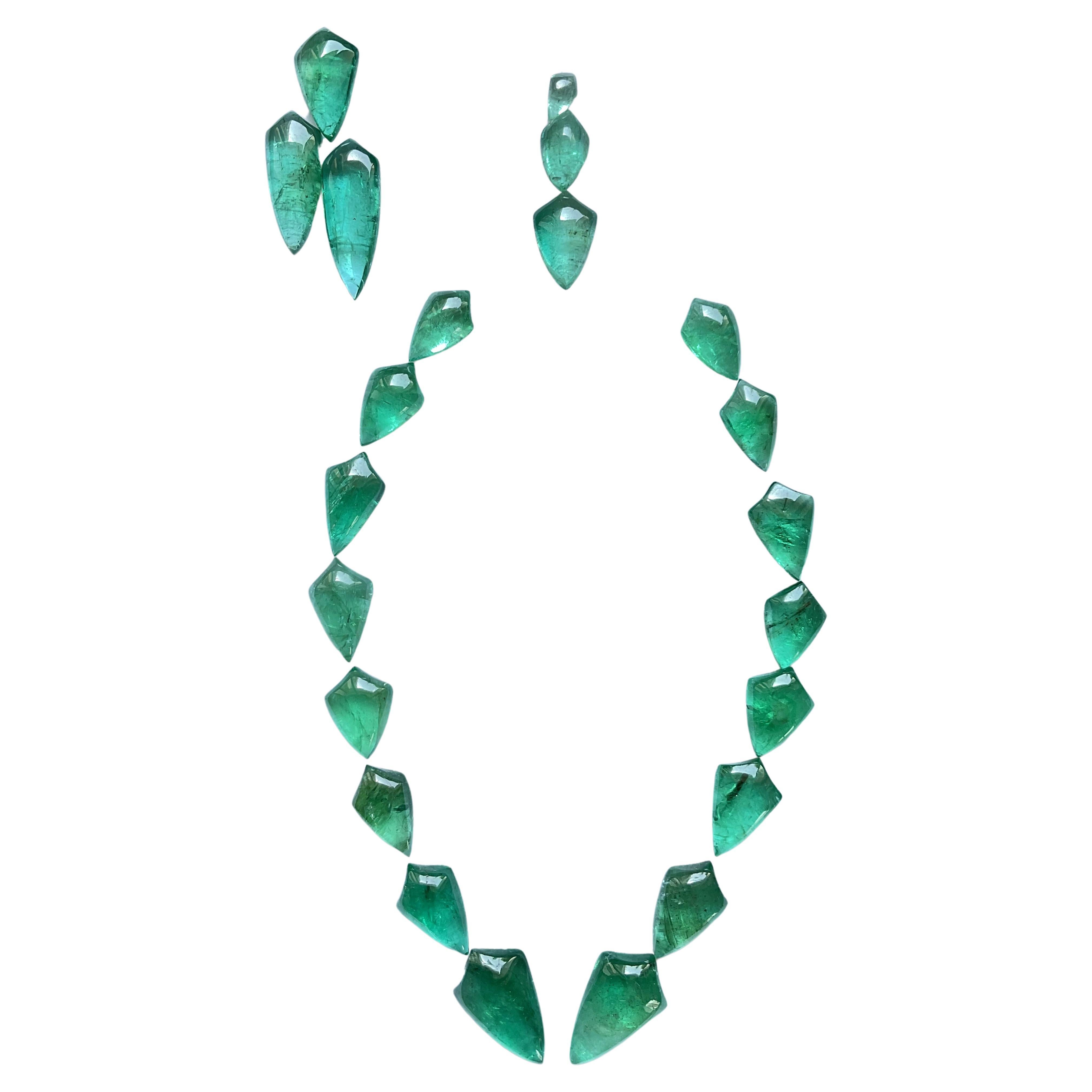 72.50 carats Zambian Emerald Shield Pair cabochon Layout Jewelry Natural Gems
