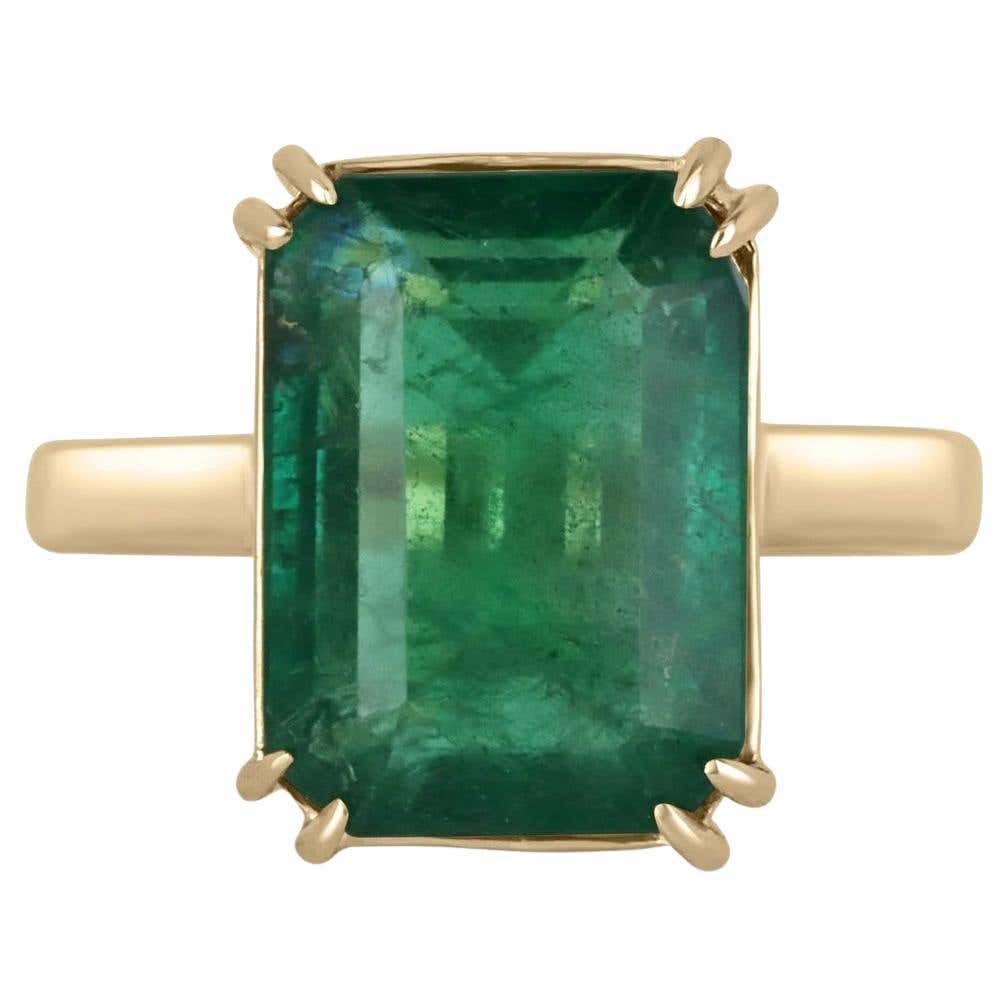 7.25ct 18K Deep Green Large Emerald Cut Emerald Double Claw Prong ...